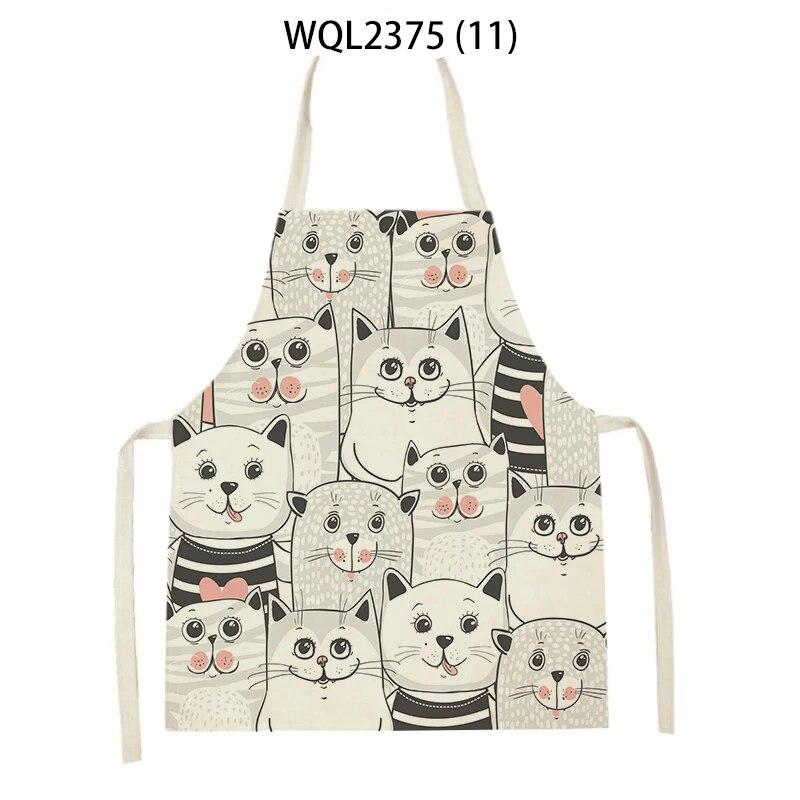 1Pcs Cat Graphic Printed Home Kitchen Apron Linen Sleeveless Antifouling Kids Bib Chef Cooking Baking Apron Home Cleaning Tools
