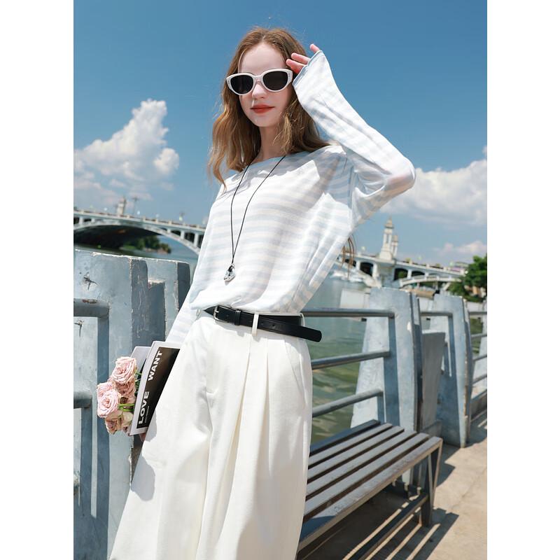 Sancai Women's Relaxed Fit Striped Acetate Blend Knit Sweater