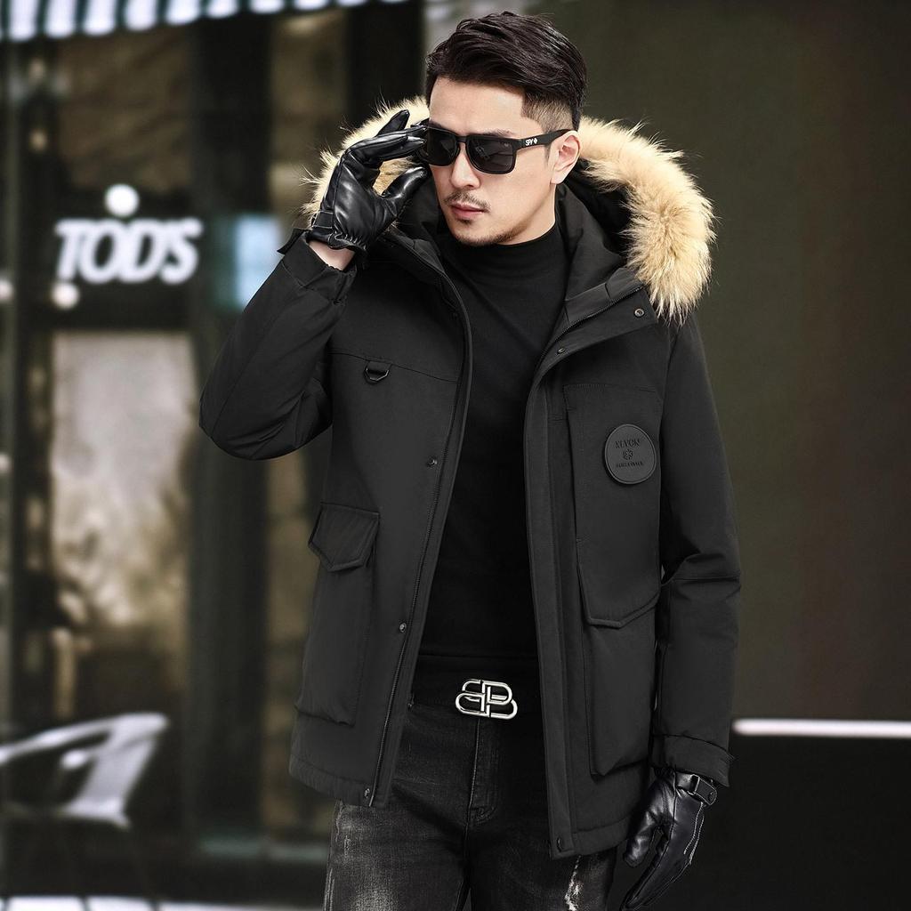 Men's 2025 Winter Hooded Down Jacket with Detachable Fur Collar, Thickened and Fashionable