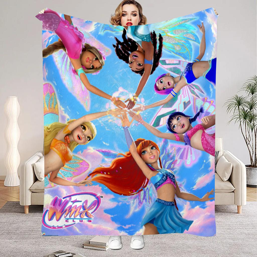W-Winx C-Club Blanket Beauty Girl Print Flannel Blanket for Home Living Room Bedroom Decor New Year Christmas Gift for Kids
