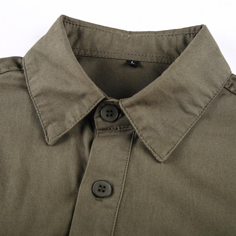 Cămașă Militară Nouă de Toamnă pentru Bărbați cu Mânecă Lungă Culoare Solidă Mărime Mare Cămașă din Bumbac Pur