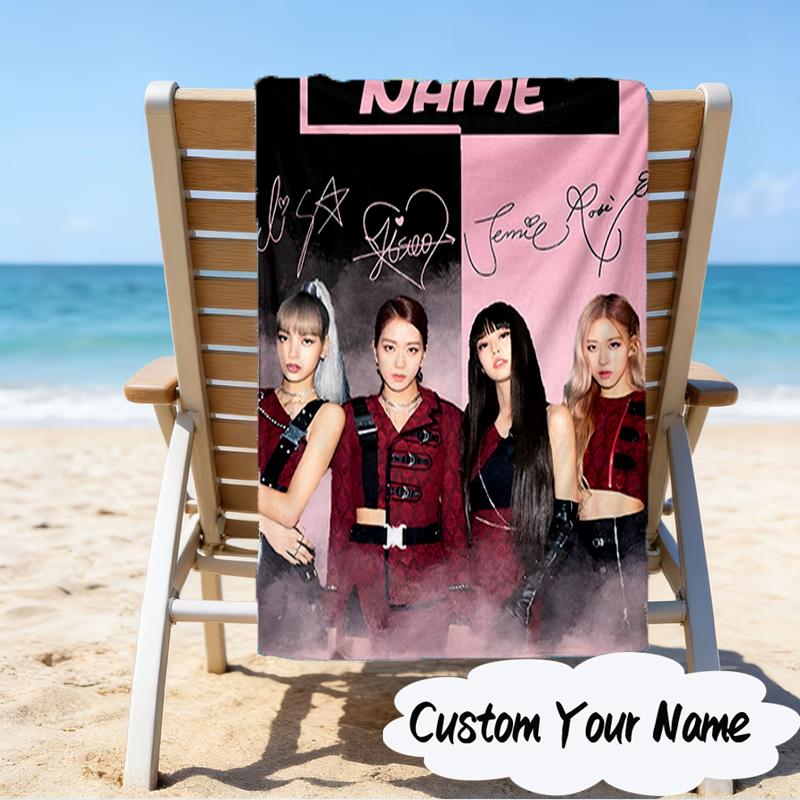 Custom Name Kpop Group Fashion Microfiber Beach Towel Super Soft & Absorbent for Bath, Beach, Travel  Bath Time Accessory, Fan gifts