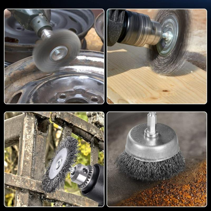3 Styles Steel Wire Brush Disc Polishing Wheel Hex Shank Brushes Rotary Metal Polishing Cleaning Rust Corrosion Accessories