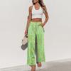 High Waist Wide Leg Pants for Women with Button and Pocket Design Loose Fit Floral Print Trousers for Daily Wear