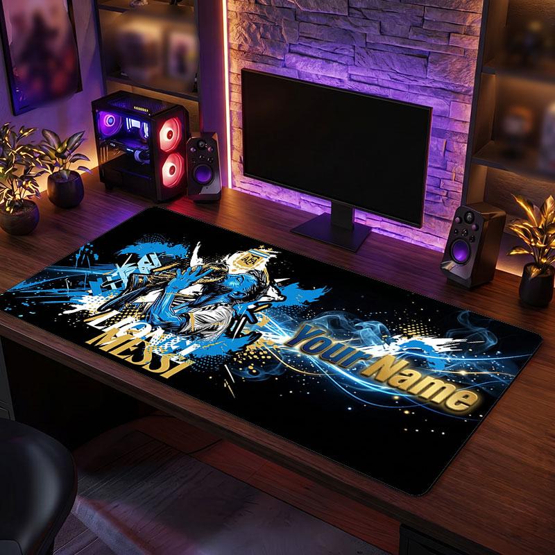 Tappetino per Mouse Grande Personalizzato Lionel Messi, Stampa Testo Nome Personalizzato, Tappetino da Scrivania Antiscivolo con Logo Calcio, Regalo per Gamer