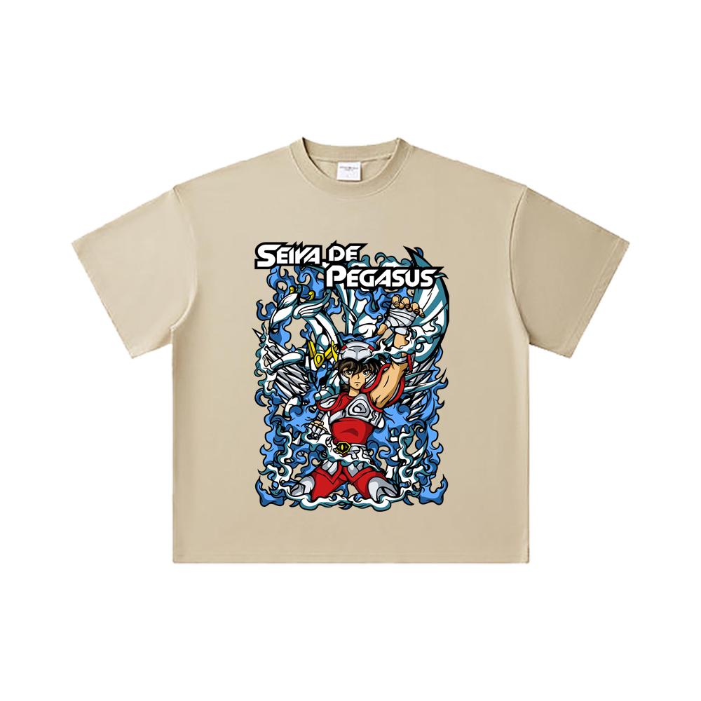 260 GSM Double Yarn 32 Count 100% Cotton Saint Seiya V15 Pegasus Print Unisex Heavy Cotton T Shirt… More
