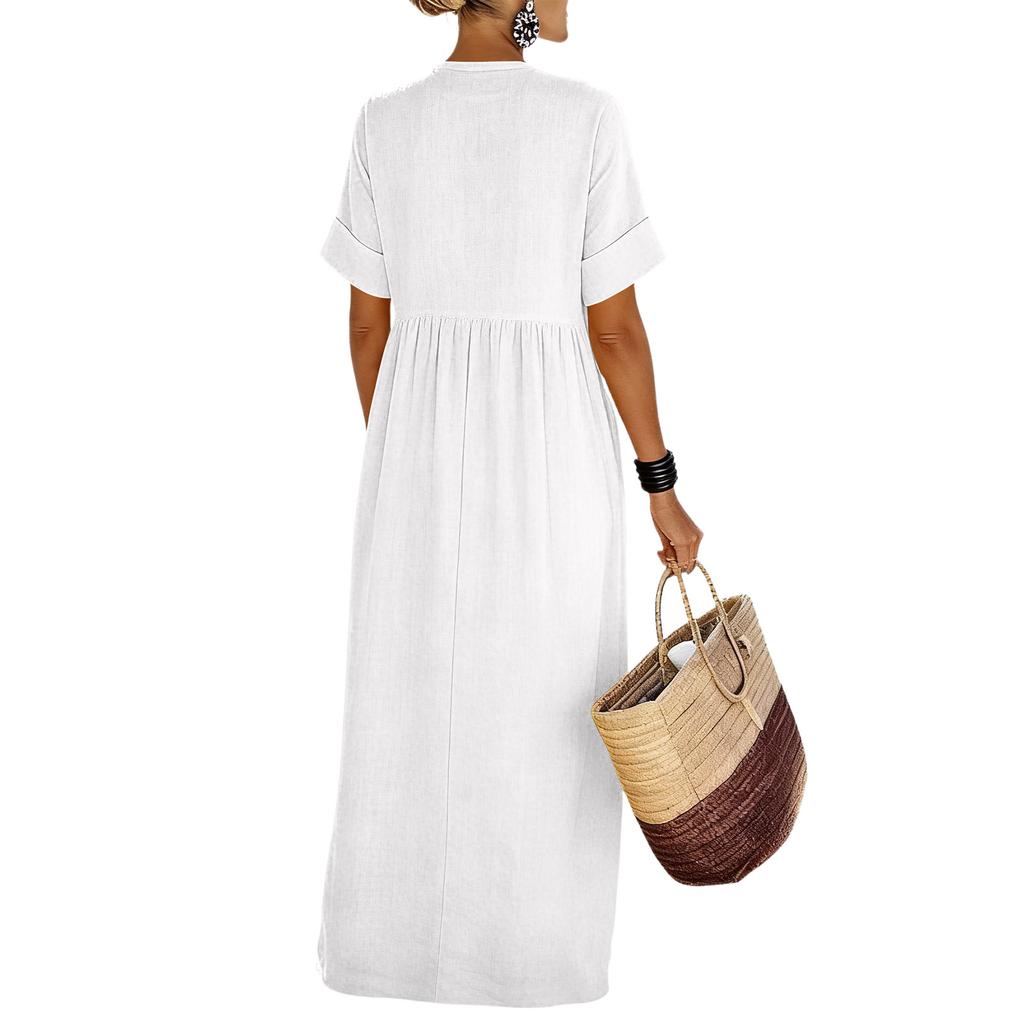 Women's Vacation V-neck Short Sleeved Women's Long Skirt