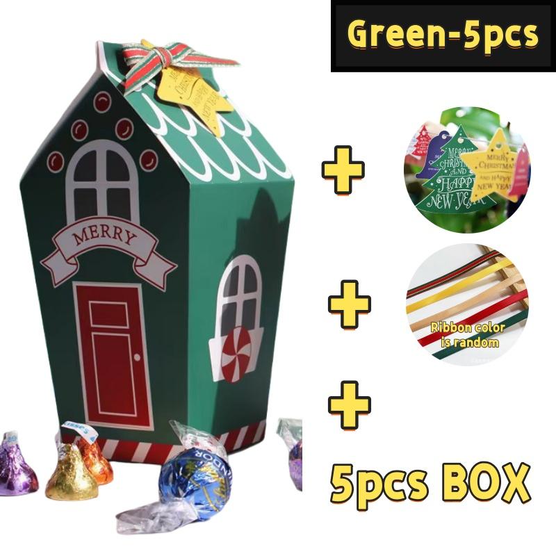 5/10Pcs Christmas Kraft Paper Gift Bags Sweets Candy Box Food Cookies Packing Xmas with Ribbons Cards Package Party Decoration