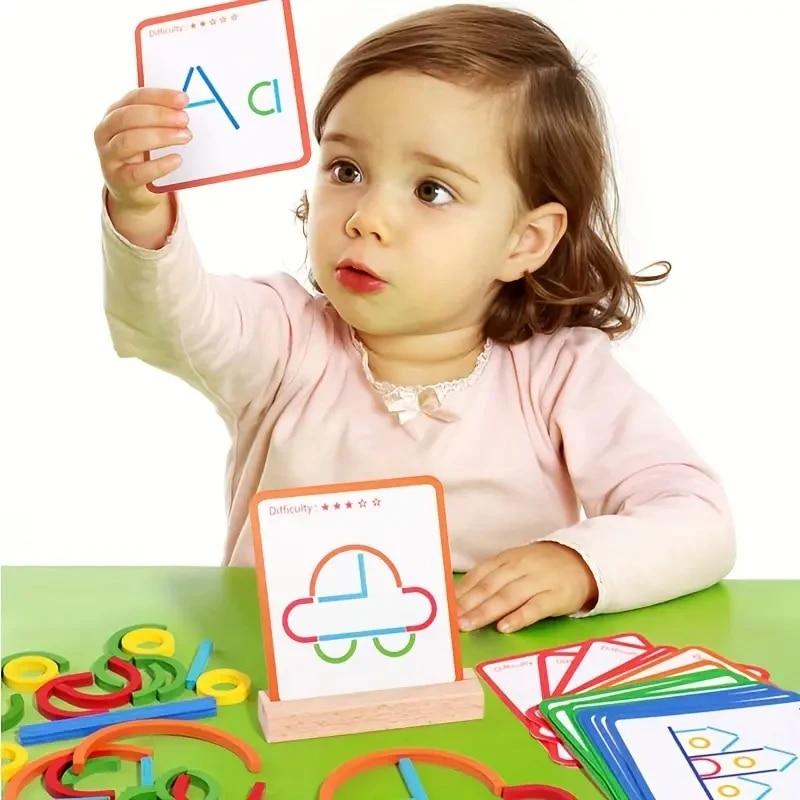 Wooden Creative Sticks And Rings Puzzle Intelligence Game Montessori Early Educational Toys Assembled Building Blocks DIY Gifts