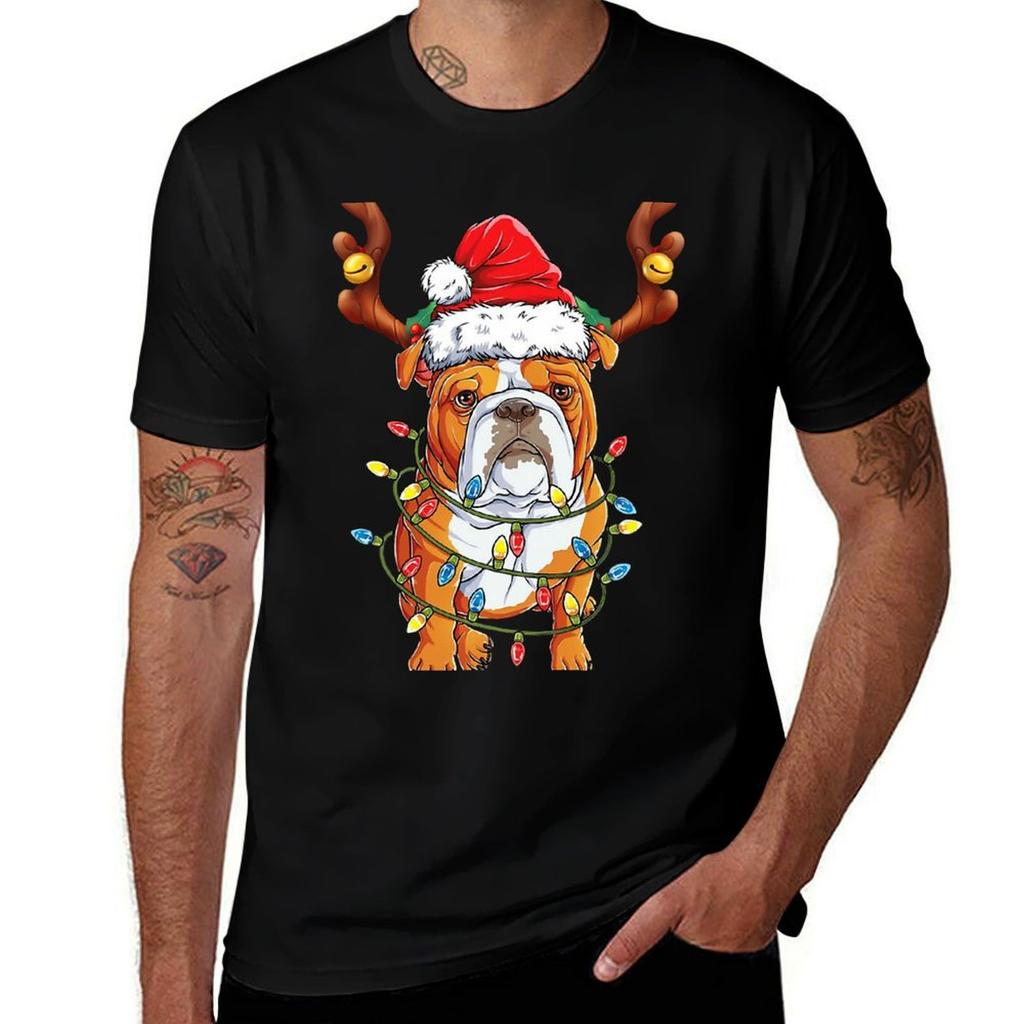 English Bulldog Reindeer Funny Christmas Tshirt Gym Exercise Short Sleeve Tshirt