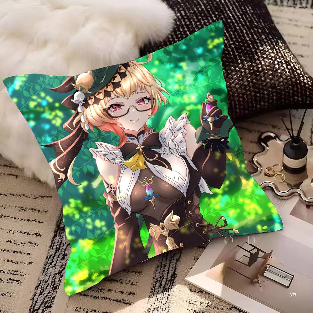 Emilie Anime G-Genshin Impact Pillow Case Fashion Square Pillowcase Bedroom Sofa Room Ins Decoration Leisure