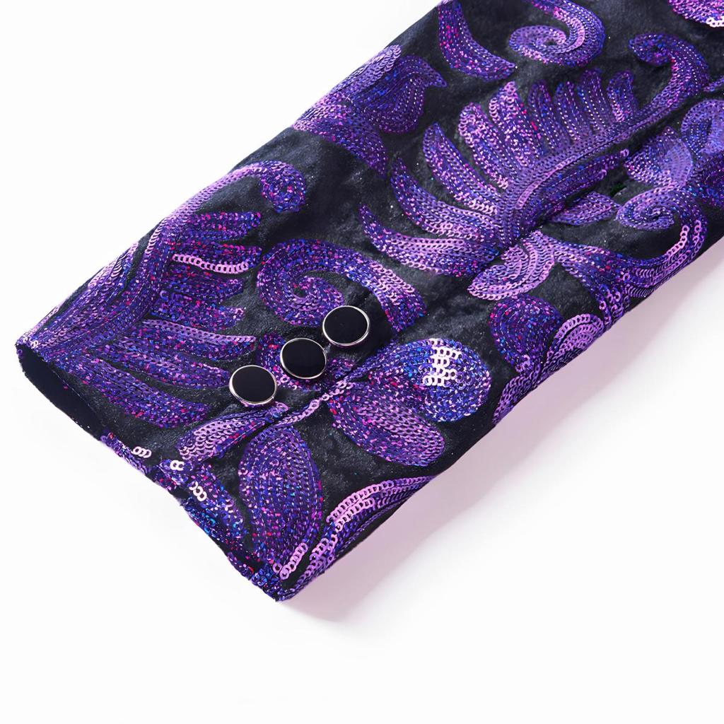 PYJTRL Herremote Gylden skinnende paljett blomstermønster dressjakke blazer