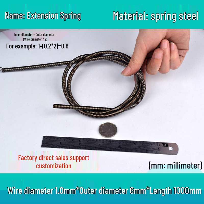 1m Spring Coil Extension with Hook - Strong Tensile Force, Thin Soft Sheath, for Tarpaulins & Sliding Doors