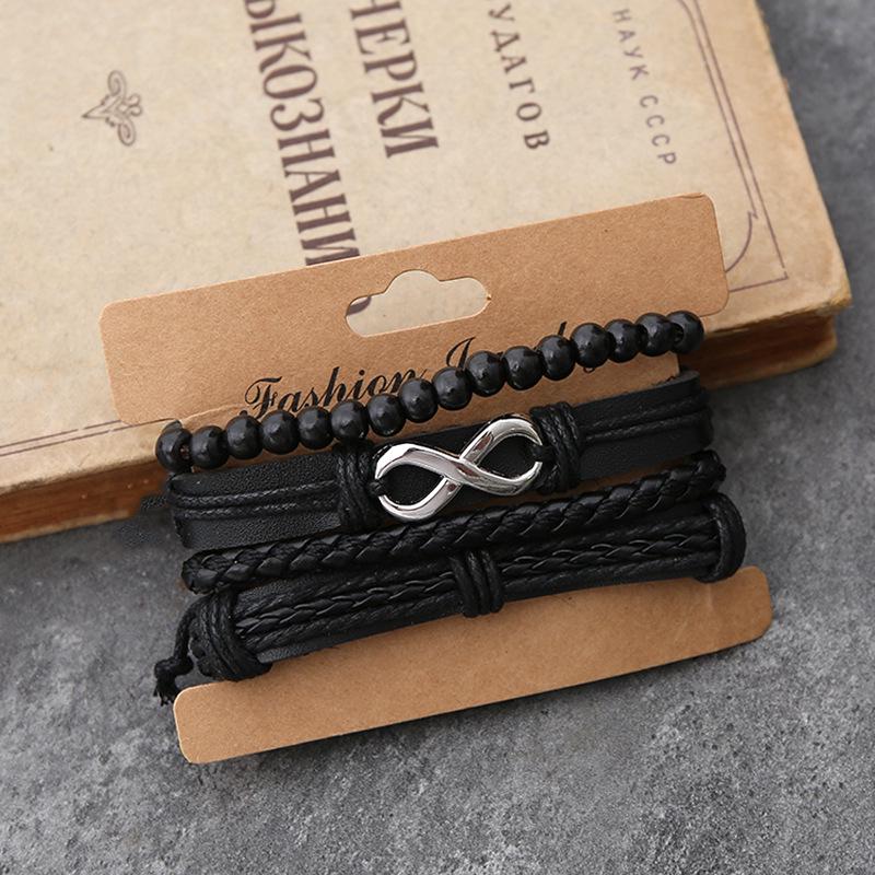 

European & American Leather Braided Bracelet: Men s Hip Hop Punk Vintage Multi-layer Jewelry Set