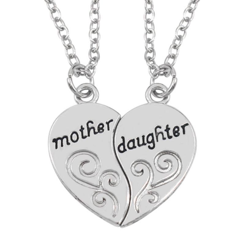 Heart-Shaped Mother-Daughter Mosaic Necklace with Letter Pendant картинки