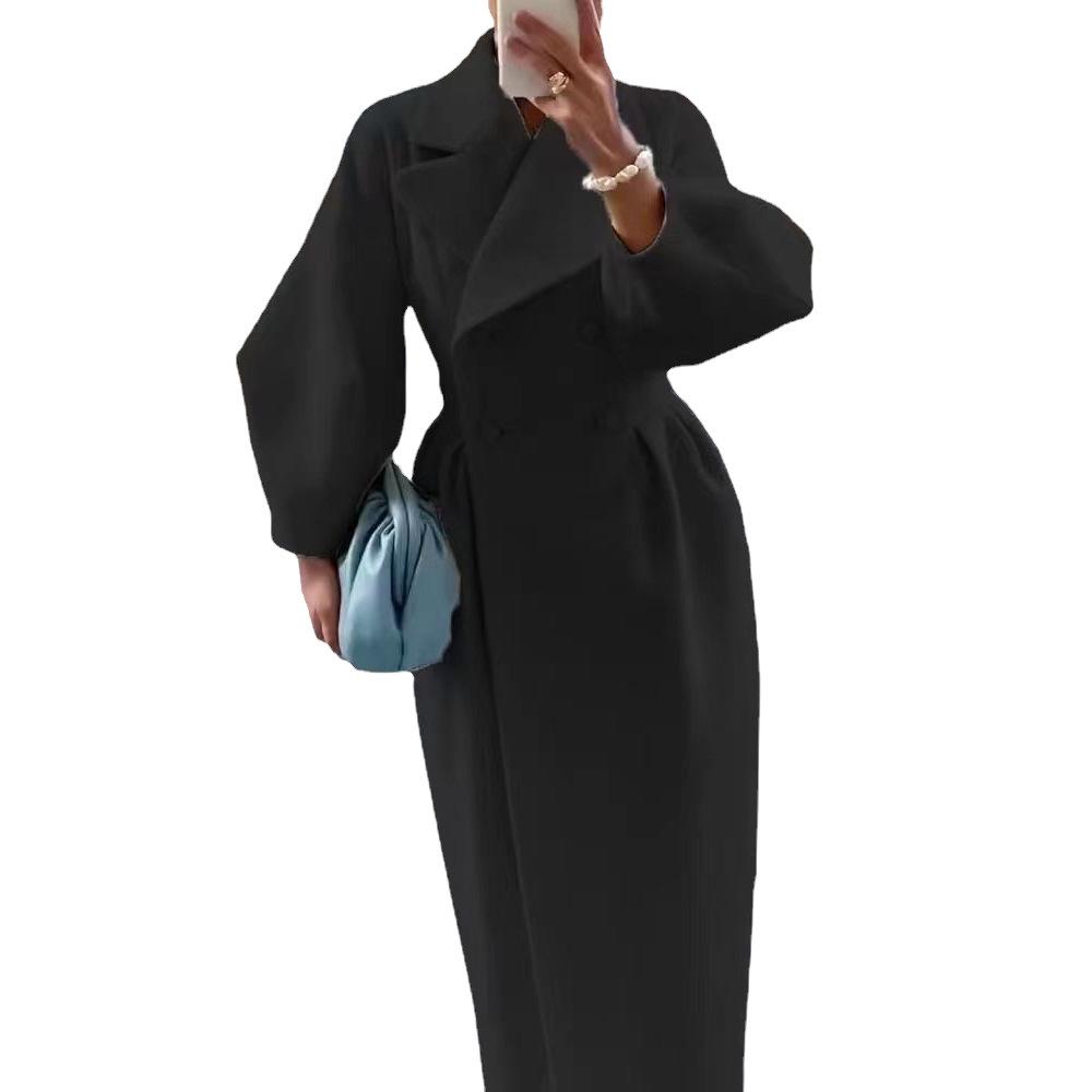 Retro European & American Lantern Sleeve Wool Coat with Large Lapel for Autumn and Winter