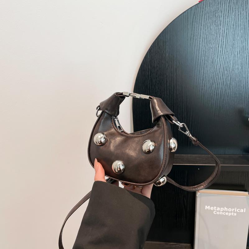 Trend Personality Spice Girl Wind Rivet Mini Portable Dumpling Bag Niche Casual Popular Versatile One Shoulder Crossbody Bag Women