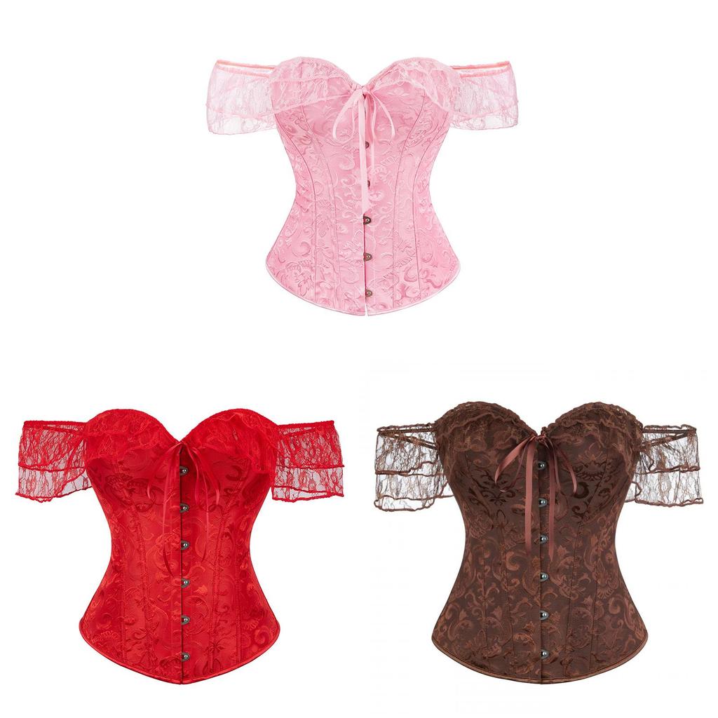 Corset Vintage Lace Trim Waist Shaper With Boning For Women Summer Fashion
