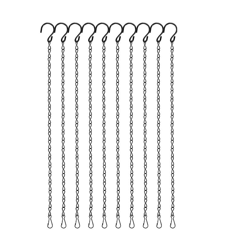 T02C!10PCS 19.7 Inch Plant Hooks For Hanging Baskets Black Hanging Chains With S Hook And Clip For Planters, Bird Feeders