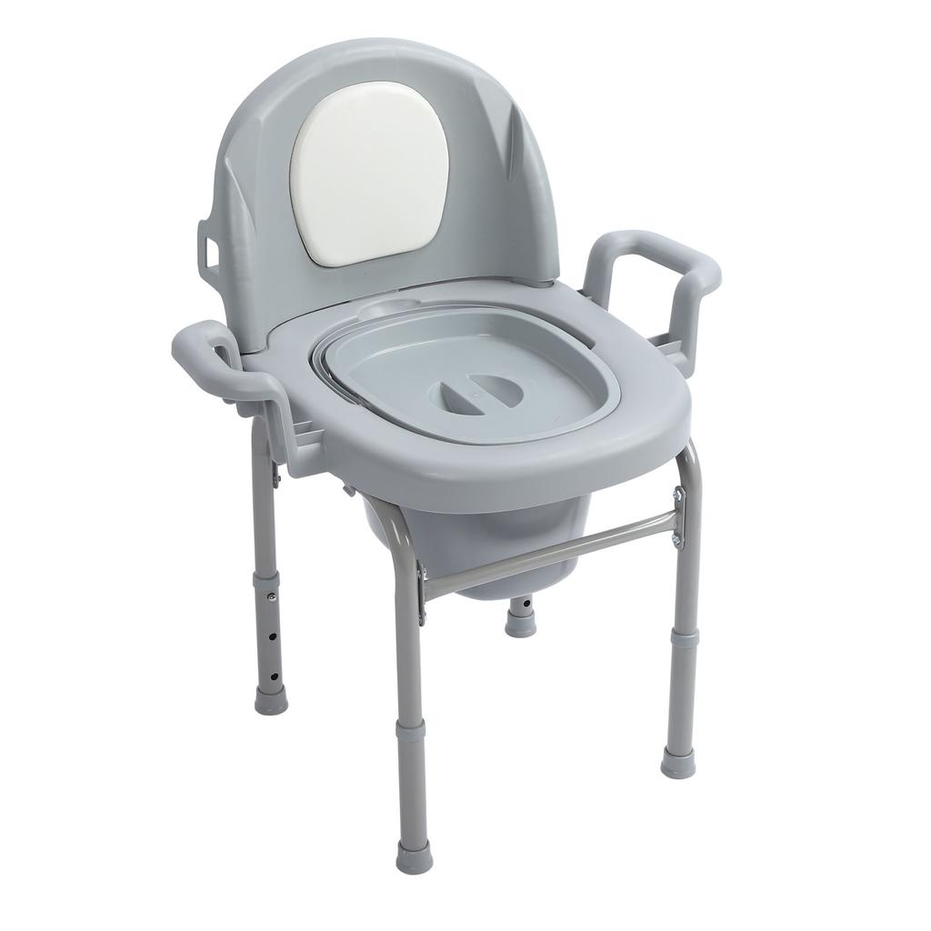 Bedside Commode Toilet Chair 3 Height Adjust Portable Toilet Chair with Backrest for Elderly Pregnan