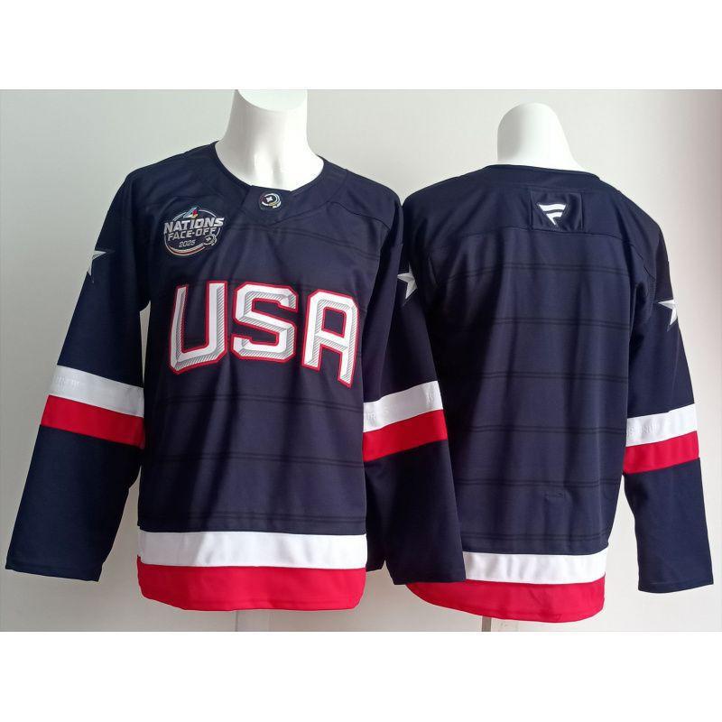 Mens NHL Team USA Hockey Jersey Premium Embroidered Retro Style Long Sleeve Sport Shirt