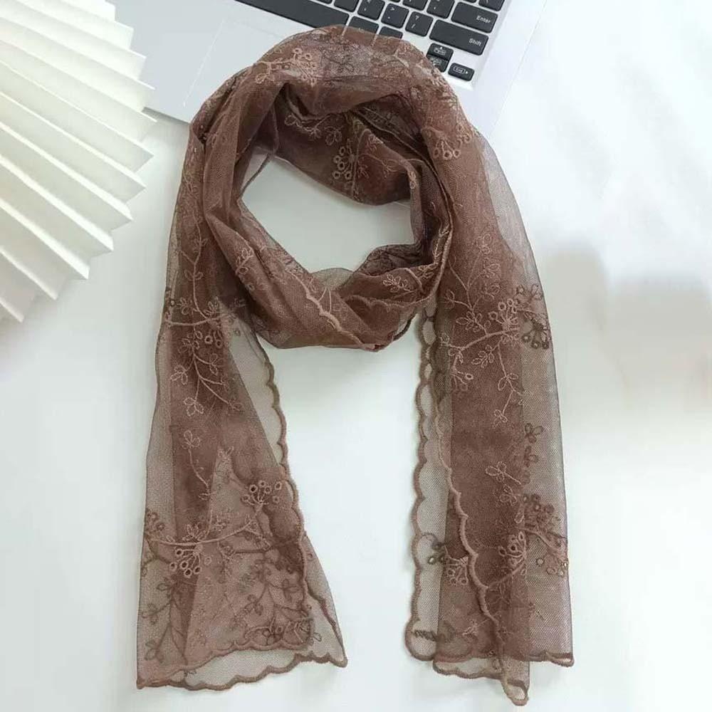 Breathable Embroidered Flower Shawl Polyester Lace Thin Headscarf Long Hijab Scarf Neck Decoration