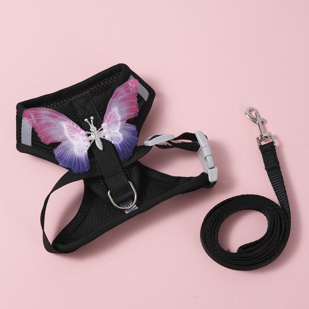 Small Dog Harness and Leash Sets Spring Summer Cute Butterfly Cat Harness and Leash Sets Breathable Dog Harness for Small Dog