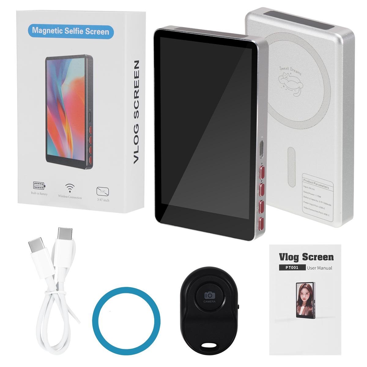 

Wireless Magnetic Vlog Selfie Monitor Screen Aluminum Alloy Phone Rear Camera Selfie for iPhone Android for Selfie Live Vlog