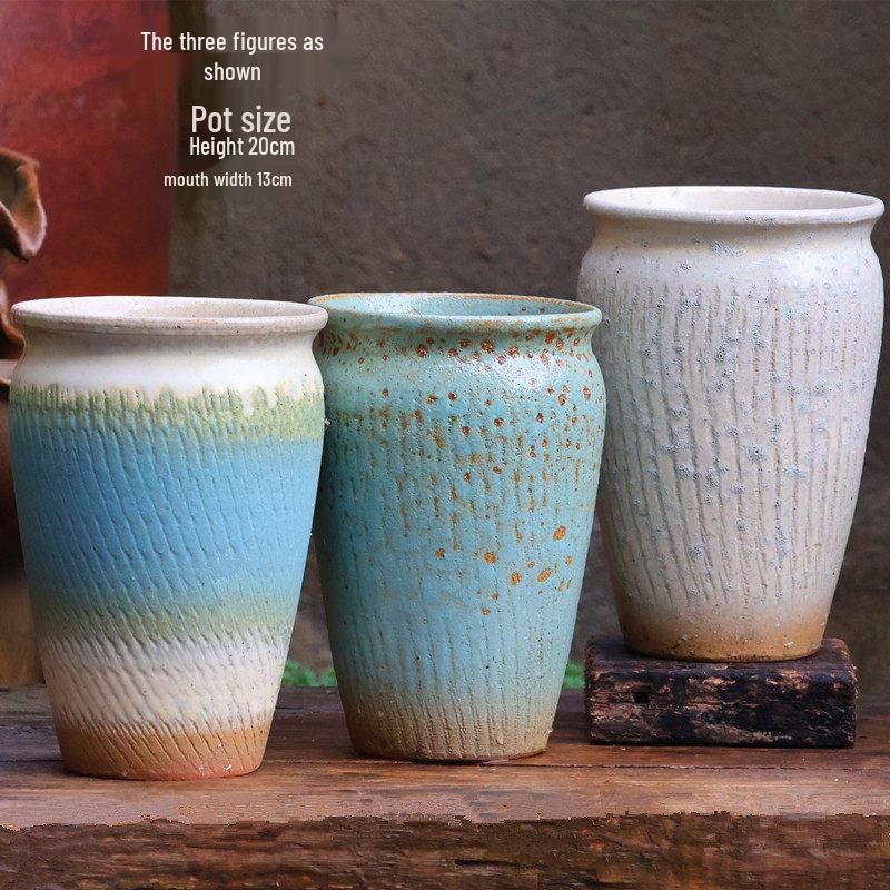 Handmade Vintage Coarse Pottery Large Succulent Planter, Breathable Purple Clay Flower Jar