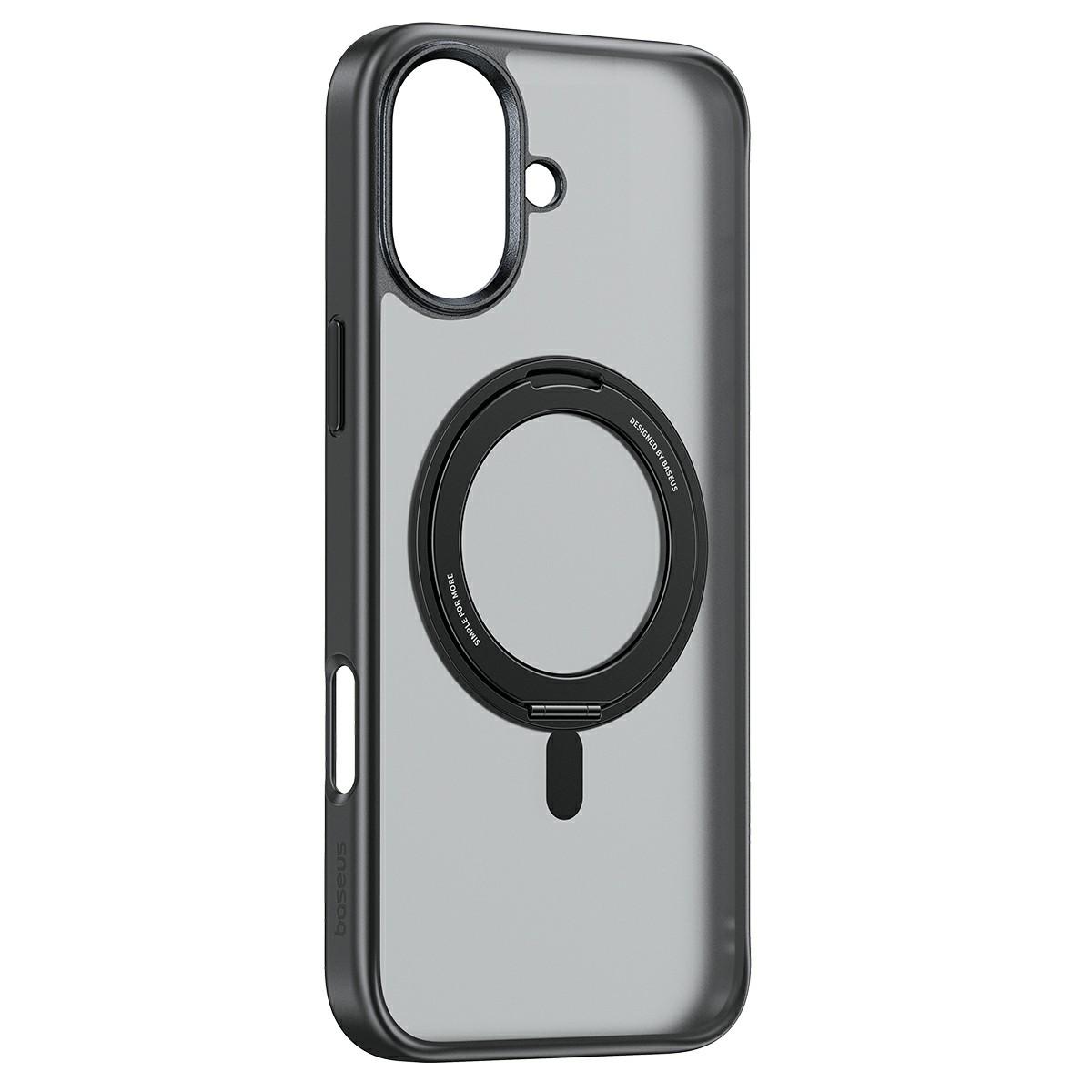 

BASEUS Smart Ring Series For iPhone 16 Plus Compatible with MagSafe Phone Case TPU+PC Kickstand Cover Black