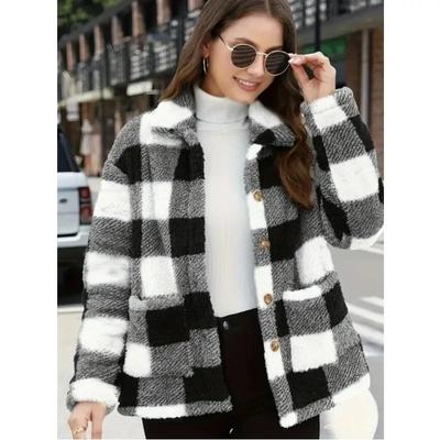 Women's Jackets Plaid Thick Plush Pocket Cardigan Button Jacket Autumn Winter Lapel Single Breasted Jacket Fashion Outerwears