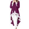 Women's  Long-sleeved Casual O-neck Pullover Irregular Hem Solid Color Lace Dres