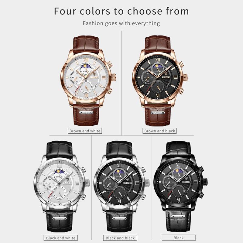 New Mens Watches Top Brand Luxury Brown Leather Casual Quartz Watch Men Sport Waterproof Clock Watch Relogio Masculino