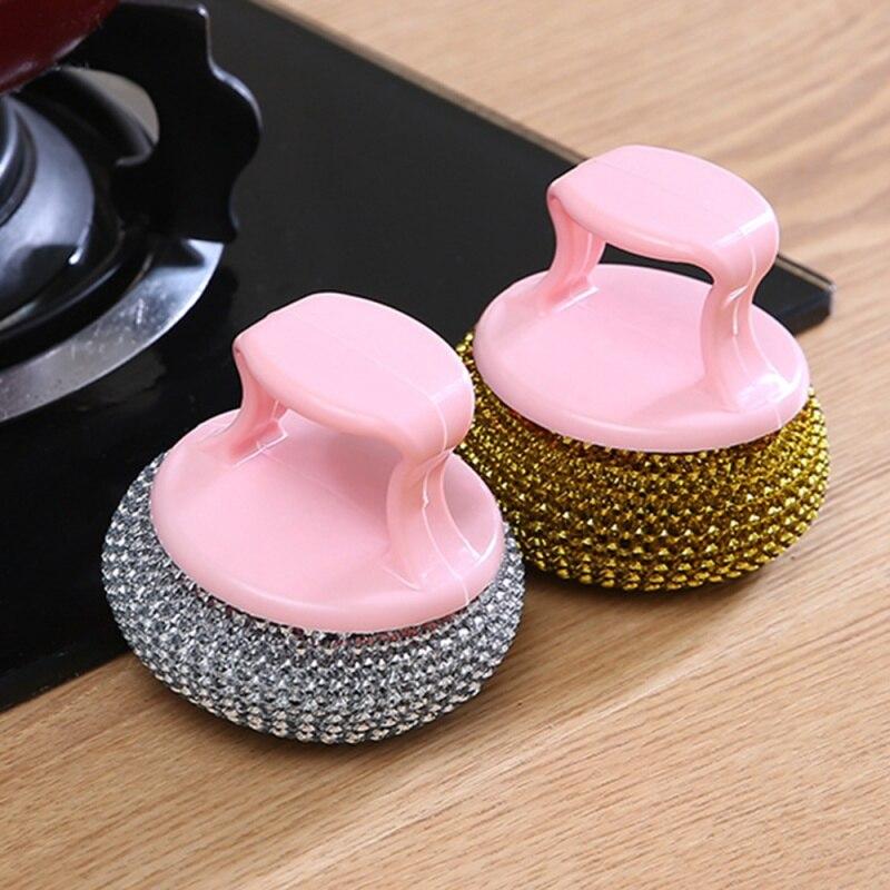 Dishwashing Brush, Steel Wire Sponge Long And Short Handle Kitchen Cleaning Brush, Non-Scratch Dish Sponges Dish Scrubber