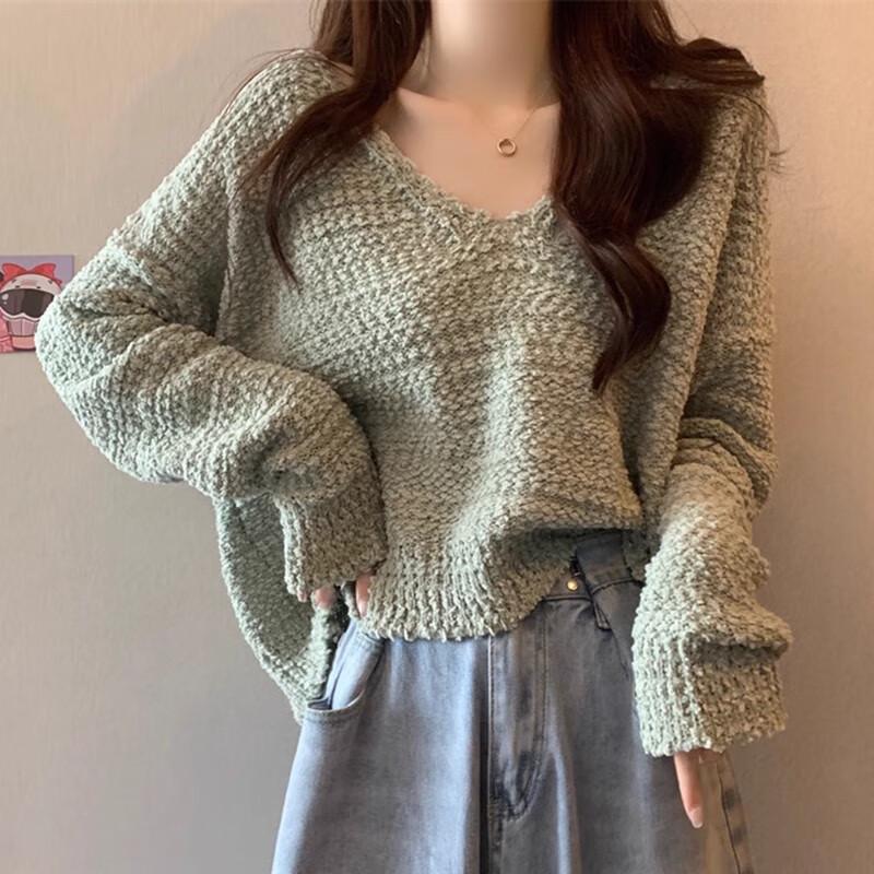 Lanzhi Women's V-Neck Relaxed Fit Knit Sweater NX819