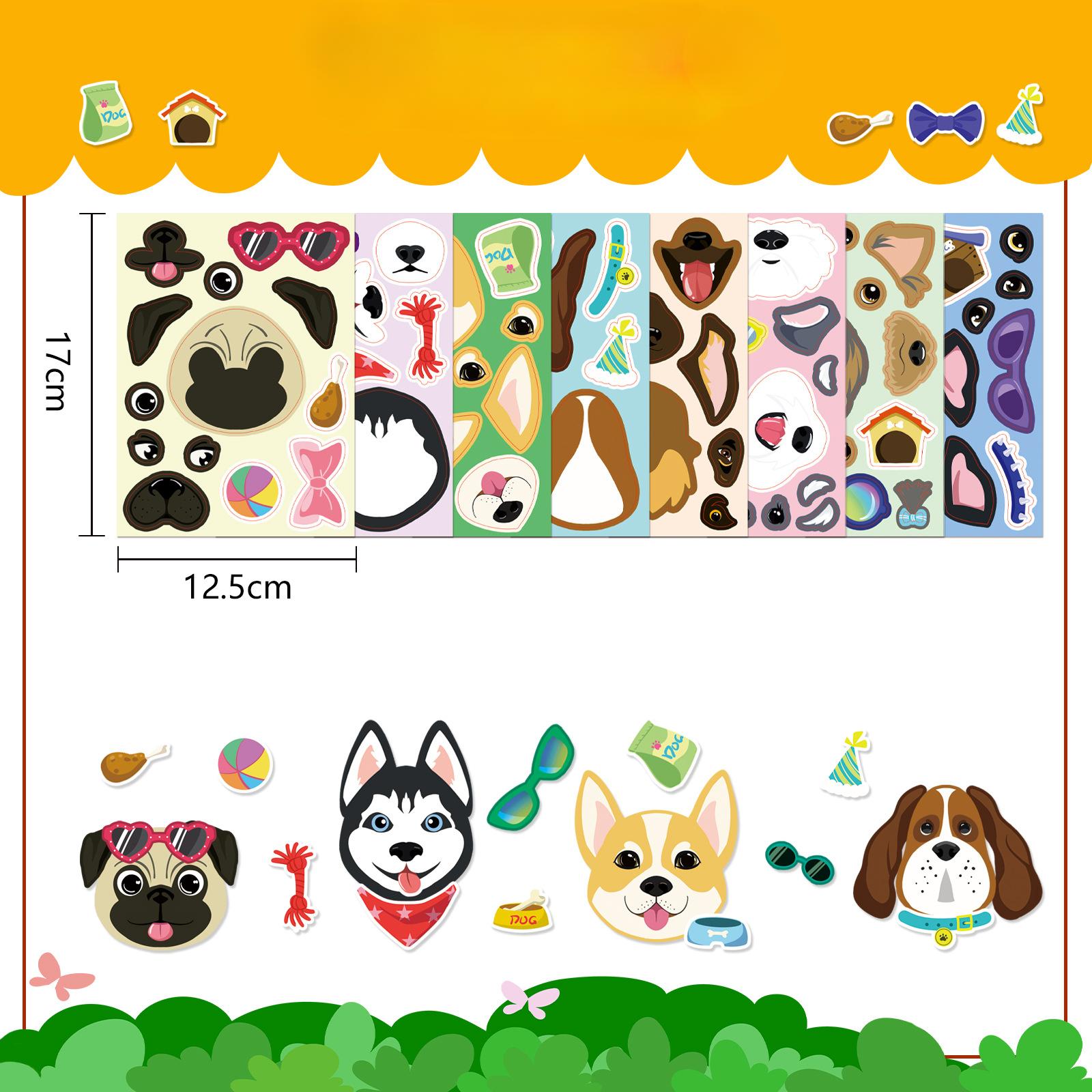 

8 Pictures/set of Dog Face Change Graffiti Stickers Personality Make A Face Cartoon Puzzle Stickers