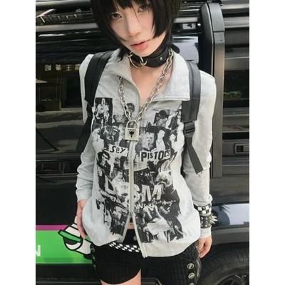 Y2k Harajuku kapucnis pulóverek Női American Retro Punk Streetwear Hip Hop Graffiti Print Zipper Pulóver Őszi