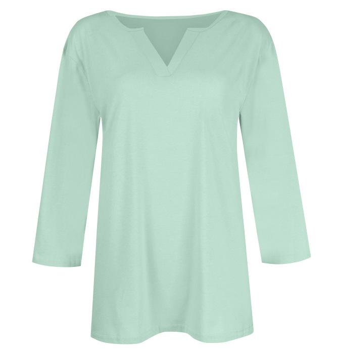 2025 Women's V-Neck 7-Point Sleeve Solid Color T-Shirt