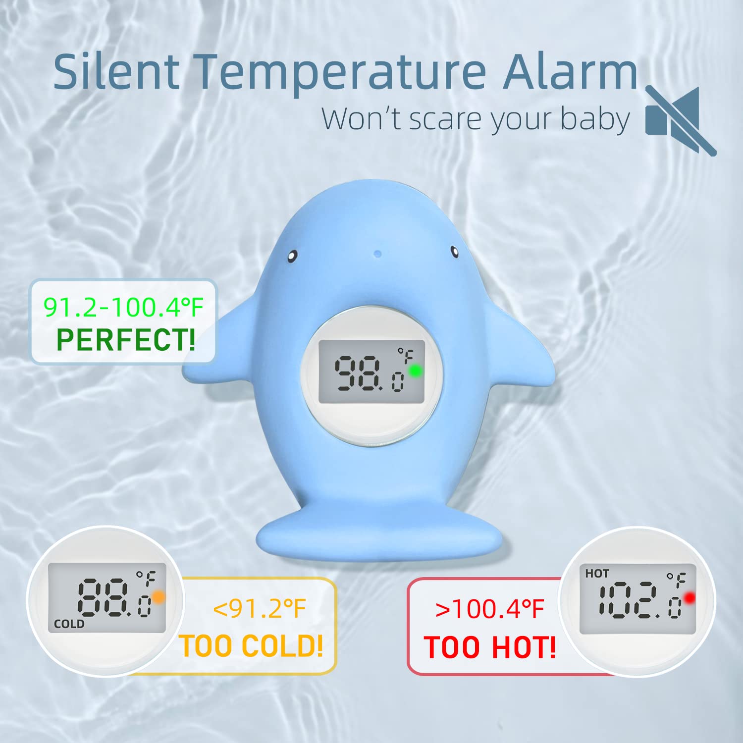 Baby Bath Tub Thermometer - Bathtub Water Thermometer with Room Temperature - Safety Floating Whale Bathtub Toy - New Upgraded Mute Flashing Alert,
