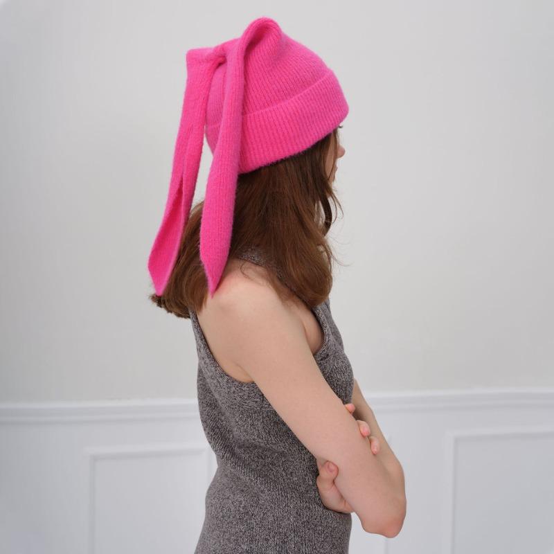 New Autumn and Winter Fashion Personalized Knitted Hat Warm Thickened Solid Color Cute Rabbit Ear Hat Women