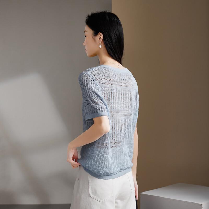 SOFSIL Women's 2026 Summer Hollow-Out Knit Short-Sleeve T-Shirt
