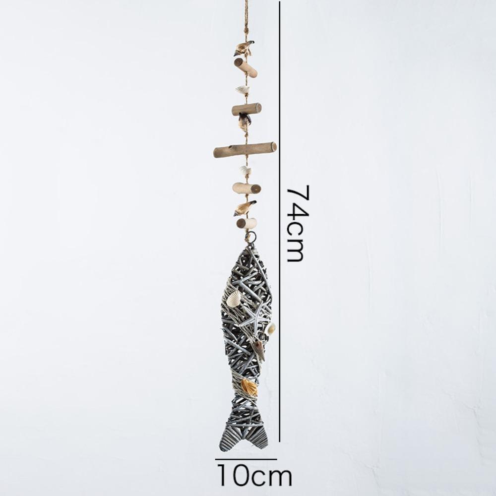 Mediterranean Style Wooden Fish Skewers Fishbone Pendants Creative Fishing Net Ornaments Home Wall Decorations Wall Decorations