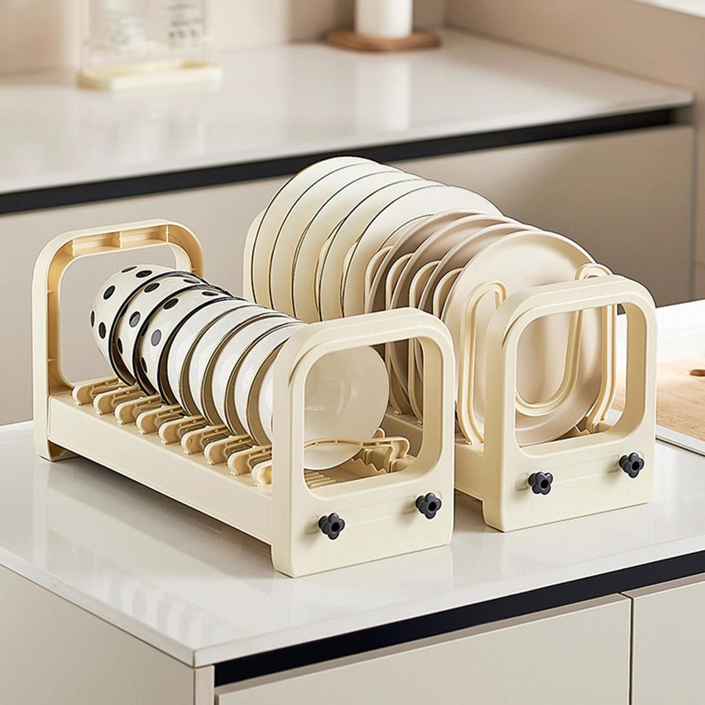 Dish Plate Drying Rack Expandable Plastic Kitchen Dish Stand Holder Plate Organizer for Kitchen Counter Cabinet Drawer
