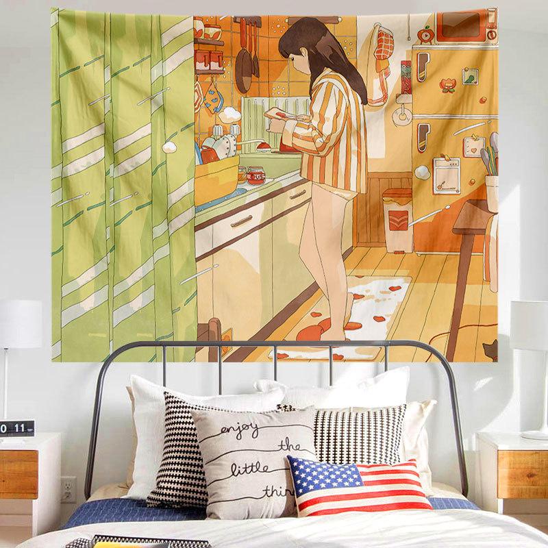 Каваи аниме девушка принт узор гобелен дома гостиная спальня Настенный декор фон ткань — фото 15