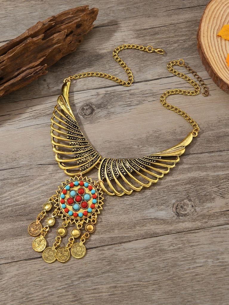 Retro Boho Chic Angel Wing Necklace With Alloy Pendant And Multilayer Chain For Unisex Style
