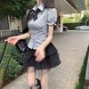 Küçük takım Kolej tarzı kısa etek etek Yazlık etek Japon JK üniforması kısa gömlek Kadın iki parçalı set