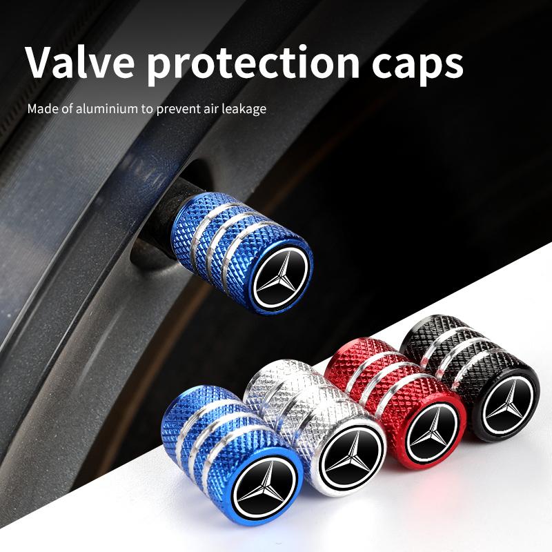 AABHA1 4pcs Car Tyre Dust Cover Metal Wheel Tire Valve Stem Air Cap For Benz CLK GLC W212 C200 C300 W203 W204 W205 W169 W176 GLC