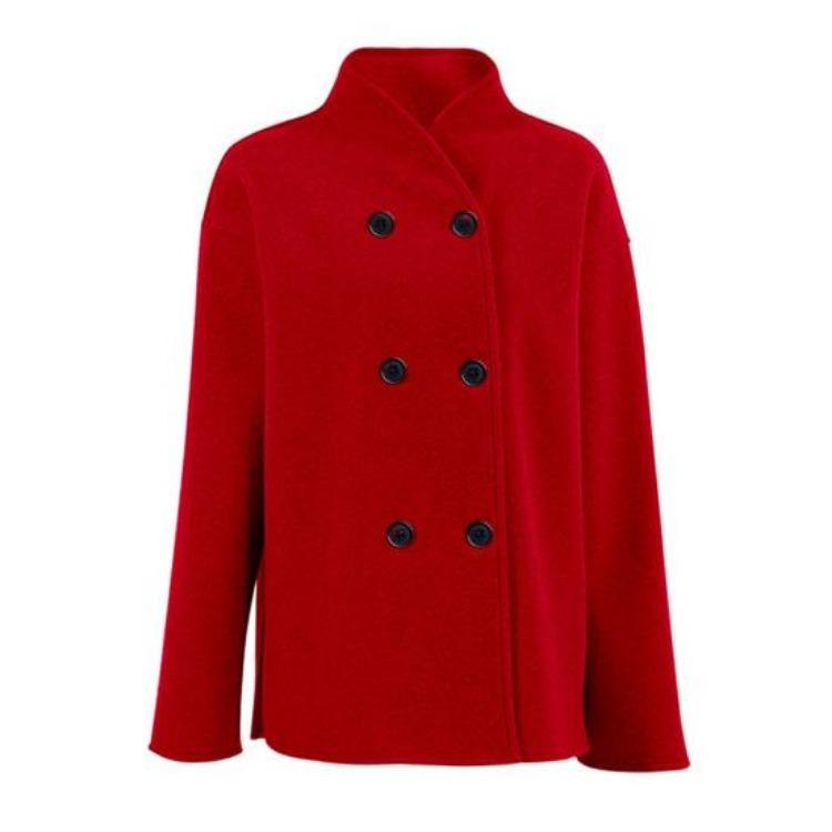 

Winter Women Cropped Wool Peacoat Double Breasted Casual Jacket Long Sleeve Short Coat Fall Dressy XL червоний