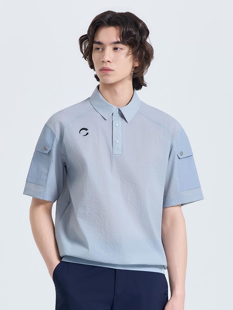 CHALLENGER Men'S Mono-Edge Hybrid Collared Short Sleeve Woven Top Stone Grey