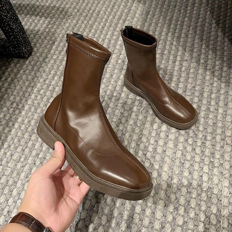 Fashion Autumn Winter New Designer Fashion Boots for Women Solid Color PU Leather Ankle Boots Female Black Casual Shoes Ladies